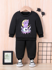 Baby Halloween Outfit Kitten & Moon Graphic Sweatshirt Pants Set