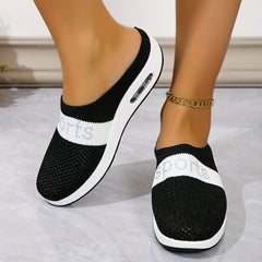 Women's Rhinestone Letter Sport Slippers Breathable Mesh Chunky Sneakers
