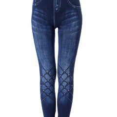 Denim Print High Waist Skinny Leggings For Women