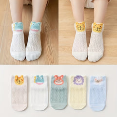 10 Pairs Girls Kids Mesh Comfy Socks Cartoon Animal Pattern Children's Sock
