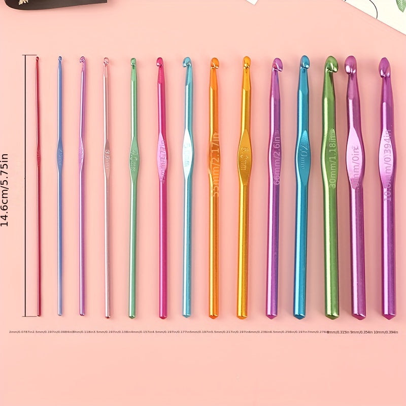 Colorful Aluminum Crochet Hooks Set 2mm-10mm Craft Yarn Knitting Needles Kit