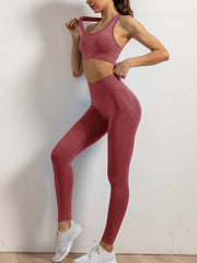 2pcs Women Solid Workout Sets Yoga Sports Tank Bra & High Waist Leggings