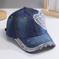 Y2K Rhinestone Baseball Cap Distressed Denim Hat