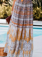 Colorblock Floral Print Boho Skirt High Rise Stretch