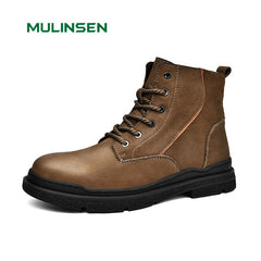 Men's Casual Leather Ankle Boots Lace-Up Walking Shoes