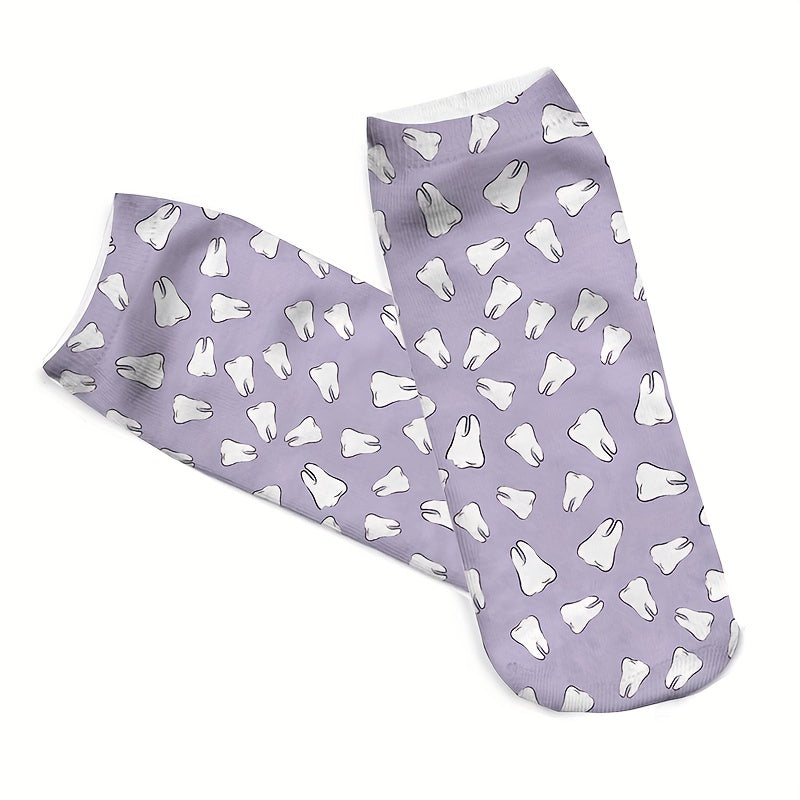 3D Teeth Print Socks Low Cut Women's Stockings