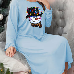 Snowman Print Long Sleeve Tee Sleep Dress