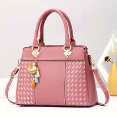 Grid Pattern Tote Handbag in PU Leather