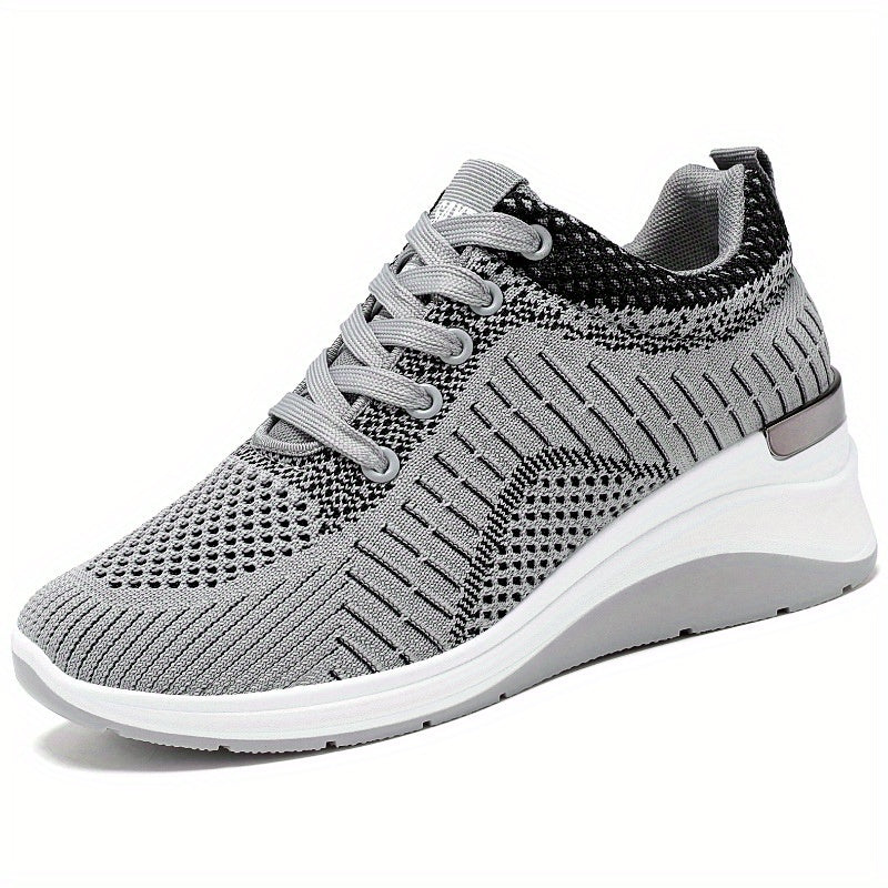 Women's Chunky Knit Sneakers Comfortable Height Increase Sports Shoes