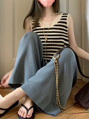 Striped Cut Out Tank Top Casual Sleeveless Knitted Top