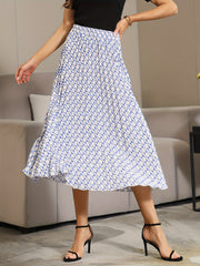 Geometric Print Pleated Skirt Elastic Waist Spring Summer Women's Clothing