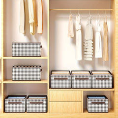 Foldable Houndstooth Storage Box - Non-woven Container for Household Items