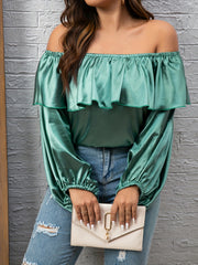 Casual Blouse Women's Plus Solid Layered Ruffle Trim Top