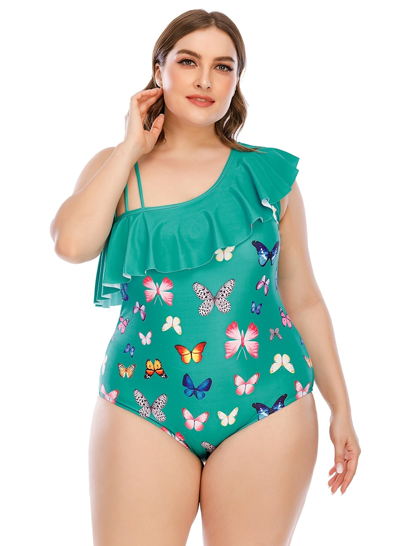 Cartoon Print Ruffle Trim Swimwear One Piece