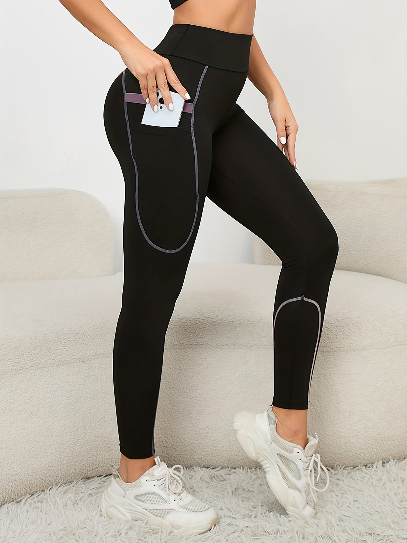 High Stretch Sports Leggings With Pocket High Waist Yoga Running Tight Pants