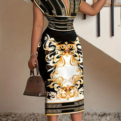 Dress Women's Plus Colorblock Greek & Baroque Print Bodycon Dress
