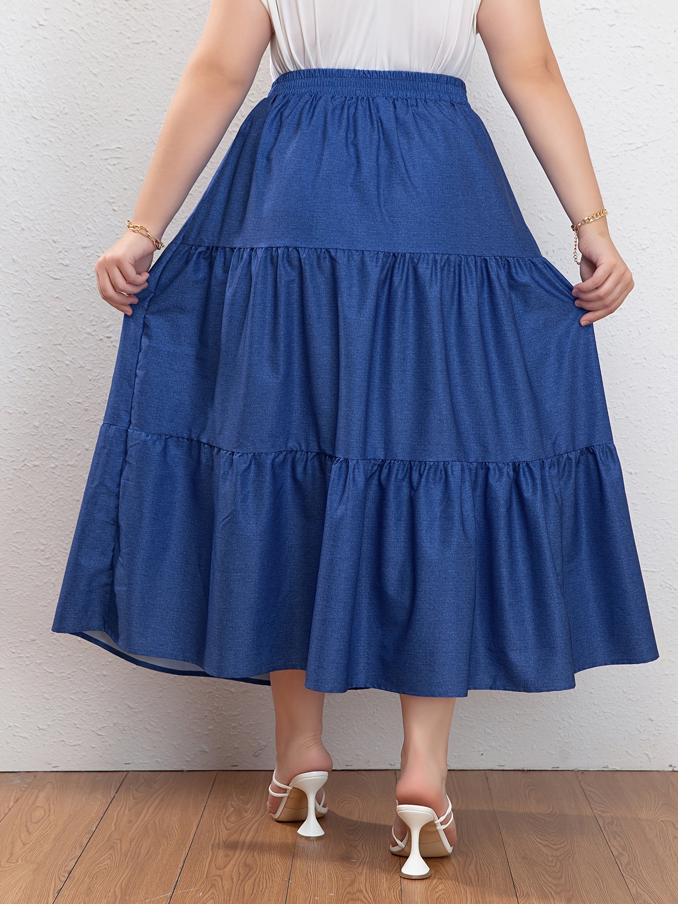 Women's Denim Print Drawstring Smock Skirt