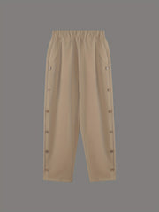 Solid Side Breasted Cropped Pants Casual Pocket Elastic Waist Pants