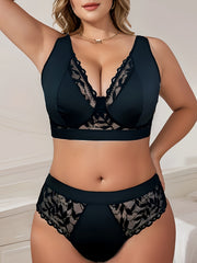 Contrast Lace V Neck Bra & Panty Set