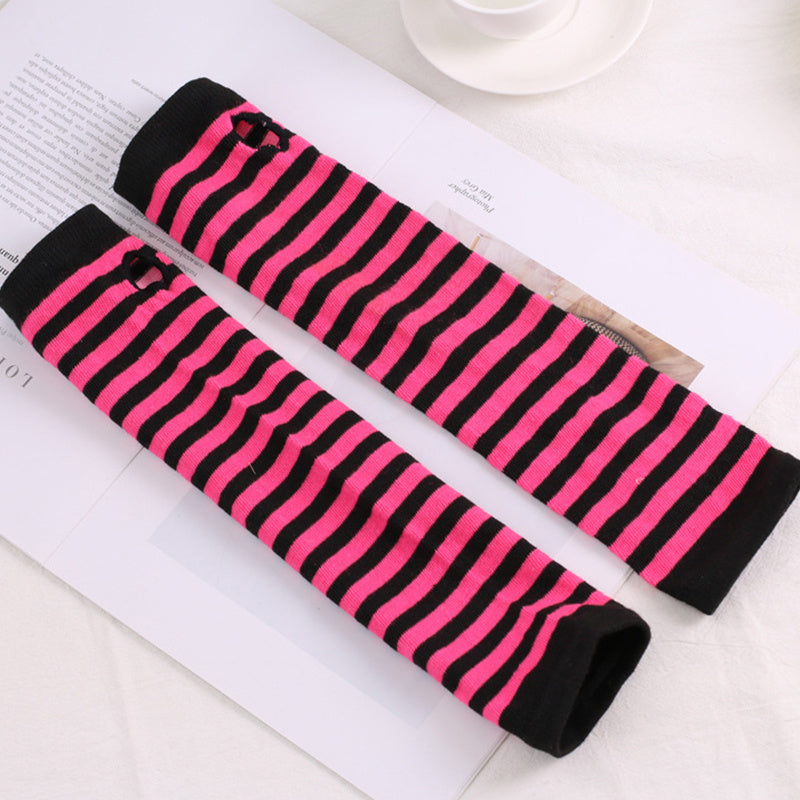Knitted Striped Fingerless Elbow Gloves Warmer For Christmas Party