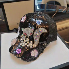 Rhinestone Fox Sequin Baseball Cap Hip Hop Trucker Hat