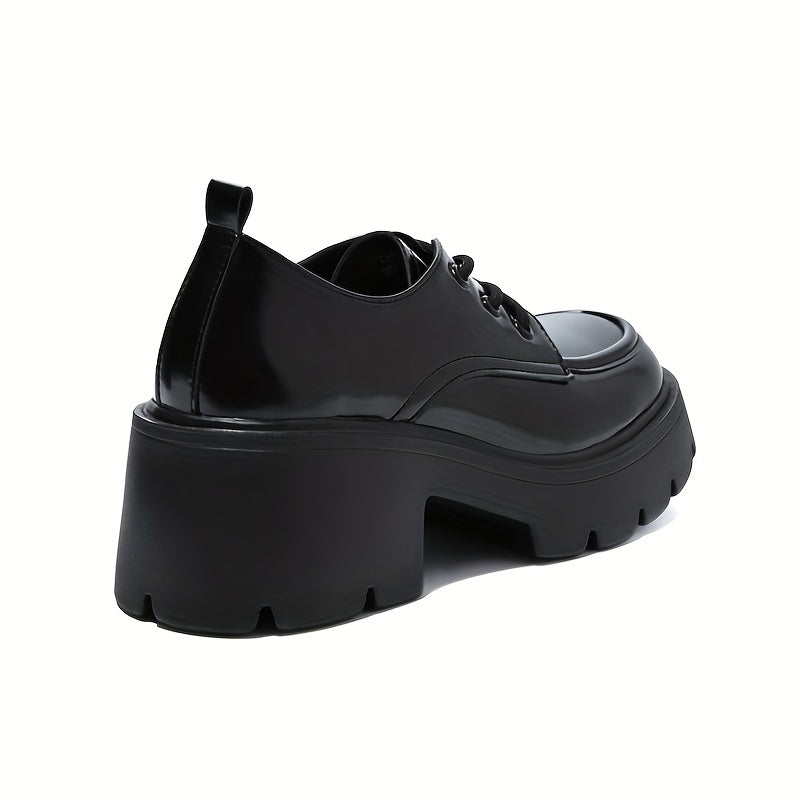 Women's Chunky Heel Oxford Shoes Closed Toe Lace Up Comfortable Walking Shoes