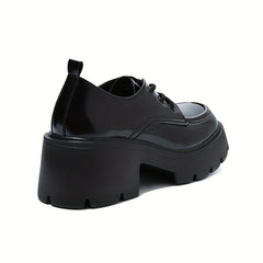 Women's Chunky Heel Oxford Shoes Closed Toe Lace Up Comfortable Walking Shoes