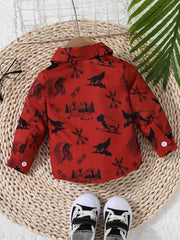 Baby Boys Animal Print Long Sleeve Shirt Preppy Style Tee Top