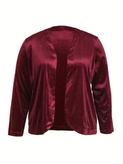 Women's Plus Satin Long Sleeve Open Front Cardigan