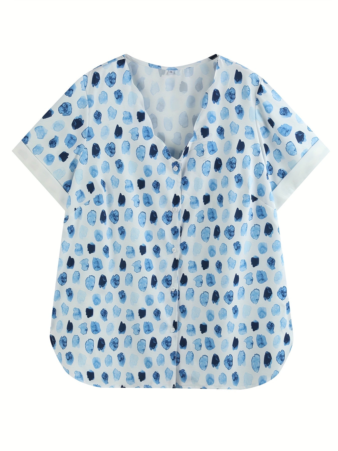 Casual Blouse Women's Plus Random Print Button Up