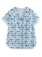 Casual Blouse Women's Plus Random Print Button Up