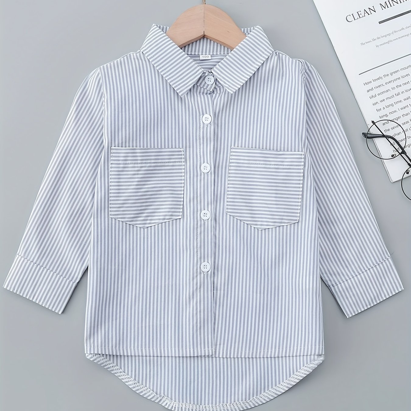 Girls Stripe Creative Top Long Sleeve Lapel Shirt
