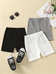 3pcs Girls Ribbed Thin Leggings Anti slip Summer Clothes Kids Girls Shorts