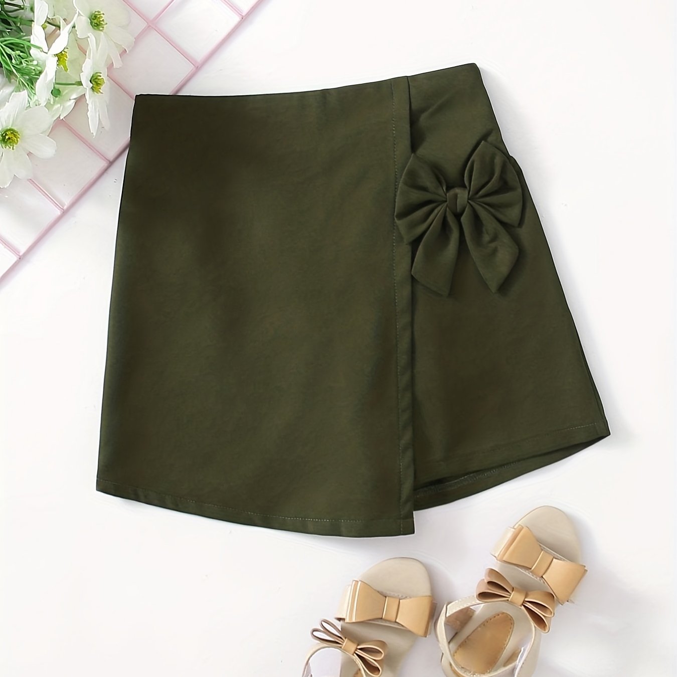 Girls' Bowknot Casual Shorts With Skirt