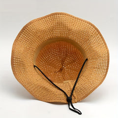 Ruffles Hollow Out Sun Hat Solid Floppy Bucket Hat Bowknot Decor Crochet