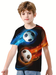 Boys' 3D Football T Shirt Stretch Fabric Short Sleeves