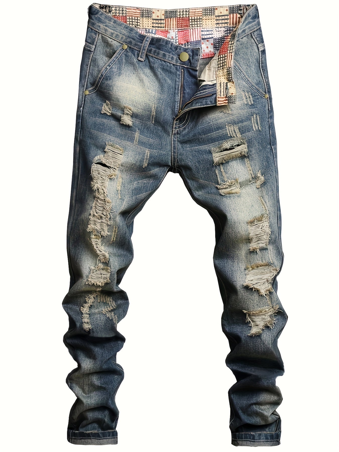 Men's Slim Fit Ripped Jeans Casual Street Style Vintage Denim Pants