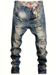 Men's Slim Fit Ripped Jeans Casual Street Style Vintage Denim Pants