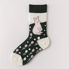 4 Pairs Bunny & Floral Print Socks Women's Stockings