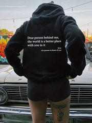 Letter Print Hoodies Long Sleeve Casual Sweatshirt For Winter & Fall