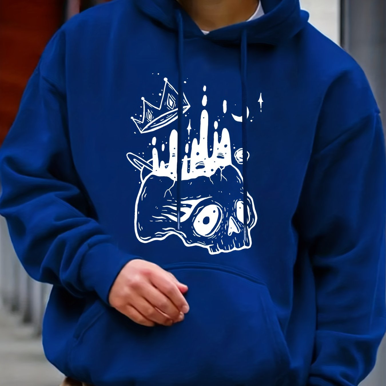 Skull Crown Print Hoodie Men's Casual Graphic Pullover Hoodie