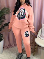 Plus Size Grim Reaper Print Hoodie & Joggers Set