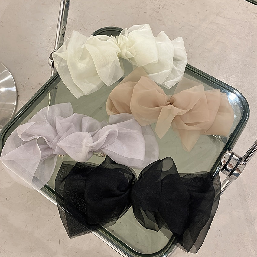 Chiffon Spring Clip Ponytail French Bow Barrette Hair Bows for Women