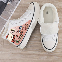 Christmas Cartoon Print Plush Lined Thermal Chunky Canvas Sneakers