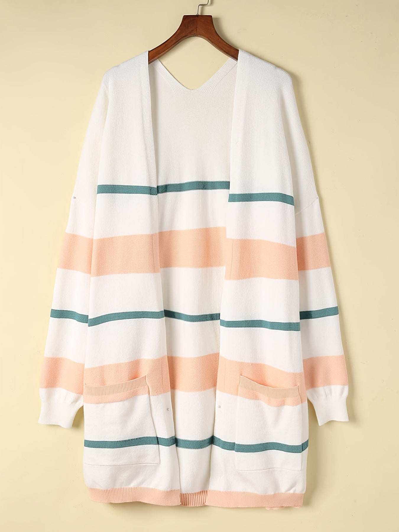 Stripe Long Sleeve Knit Cardigan With Pockets