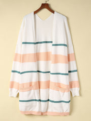 Stripe Long Sleeve Knit Cardigan With Pockets
