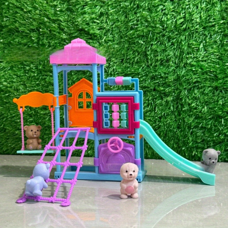 Outdoor Dollhouse Playset with Slides, Climbing Frames, Swings & Toys