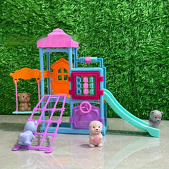Outdoor Dollhouse Playset with Slides, Climbing Frames, Swings & Toys