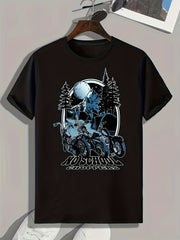 Motorcycle Forest Print Men's Graphic T shirt Casual Comfy Tees For Summer