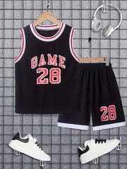 Boys GAME 28 Print Basketball Jersey Set Sleeveless Vest&Shorts
